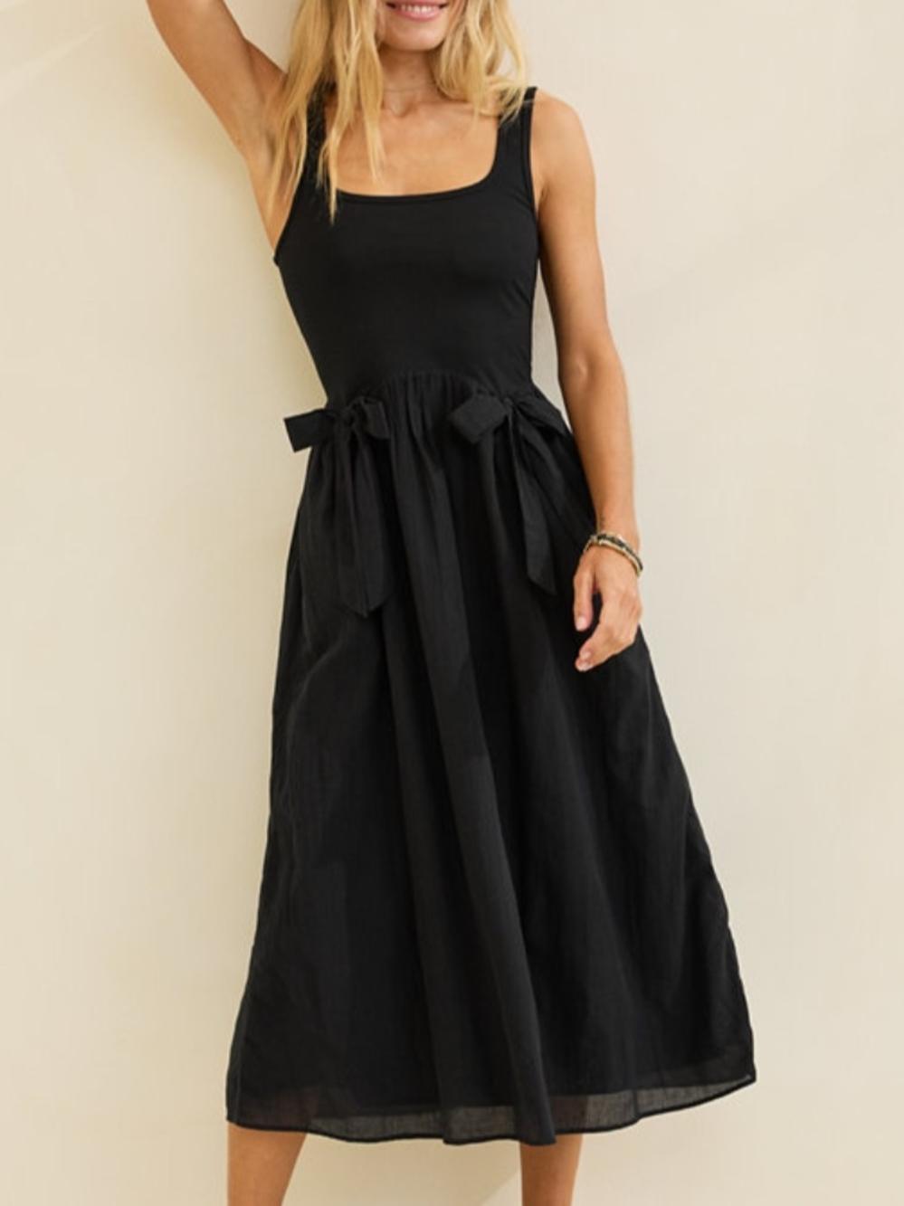 Aerie Black Tie-Waist Tank Midi Dress